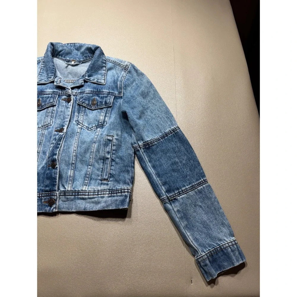 Free People Womens Light Wash Paneled Denim Trucker Jacket Blue Size S - Picture 2 of 9